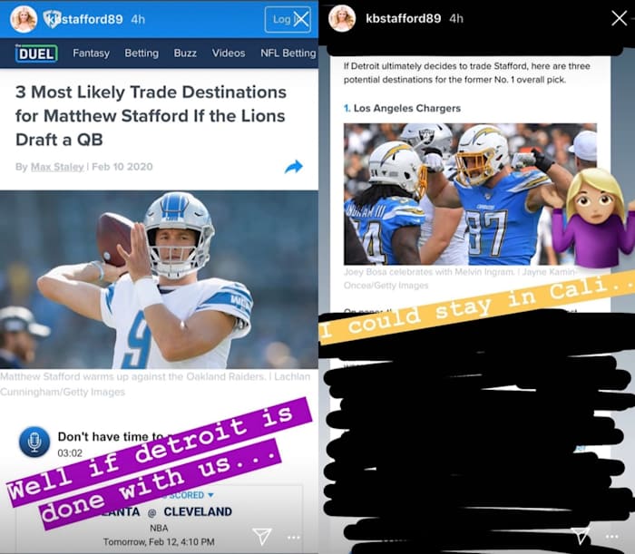 Via Kelly Stafford's Instagram page